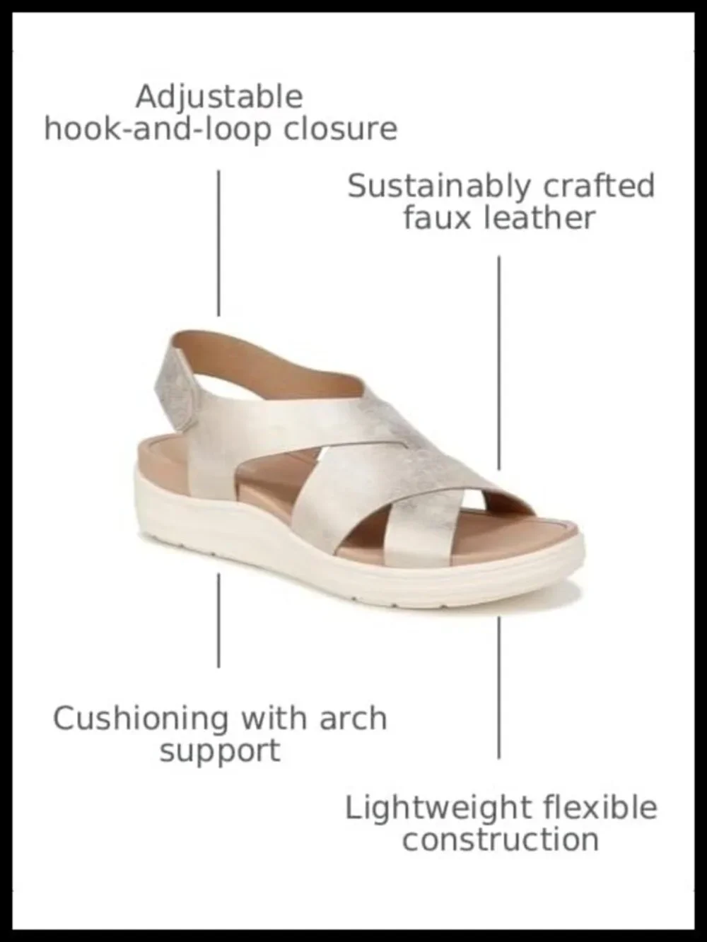 Dr. Scholl's Wedge Sandals Faux Leather Adjustable Hook-and-Loop Comfort